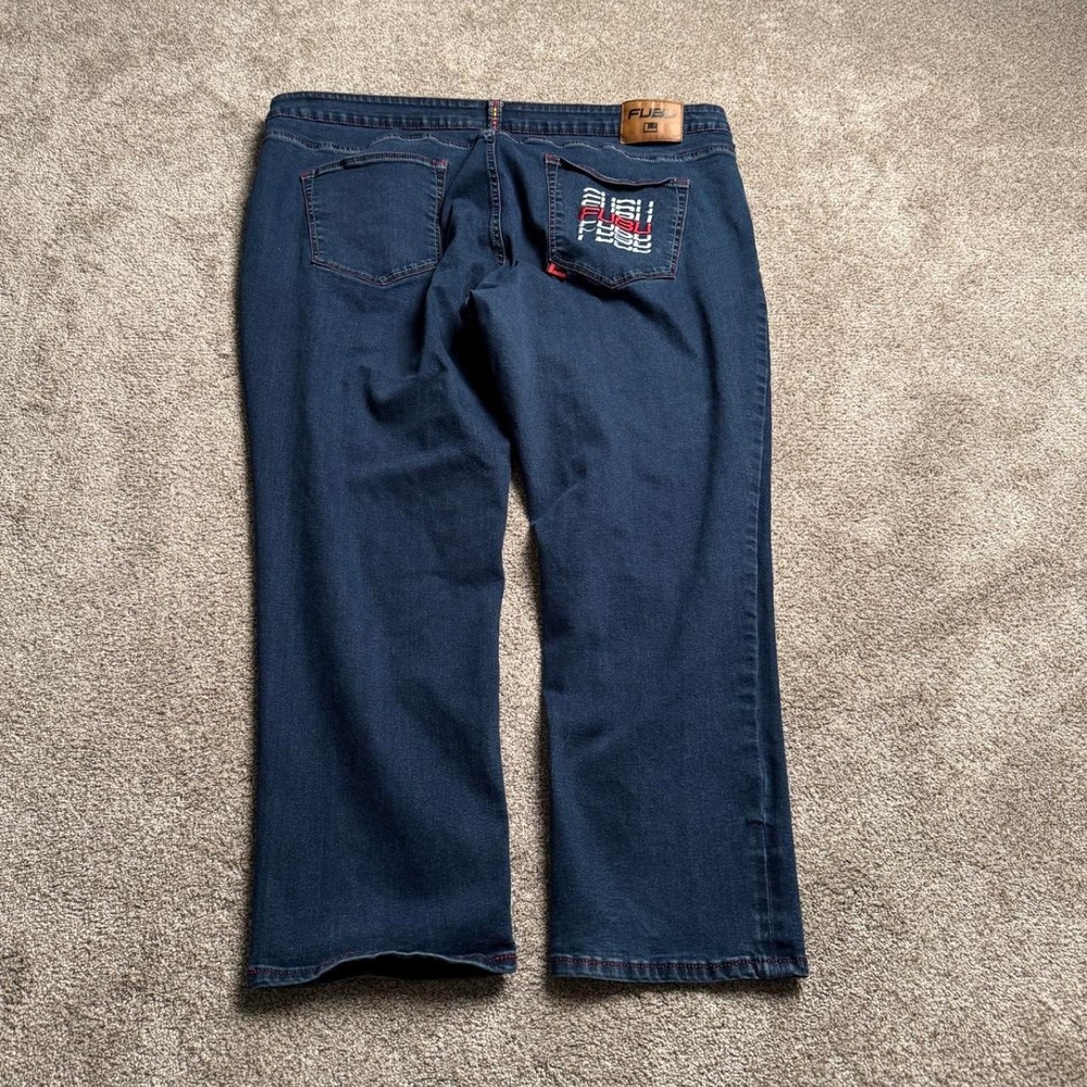 FUBU INDIGO BLUE EMBROIDERED POCKET DENIM